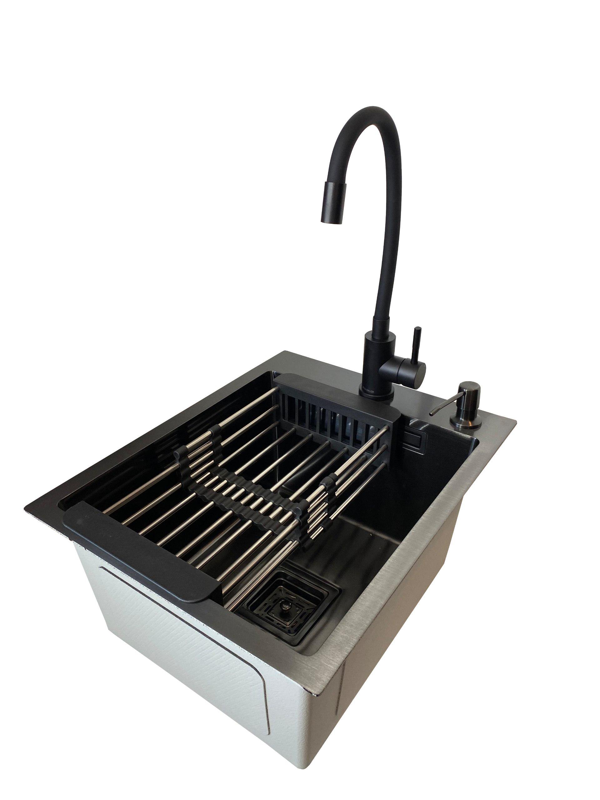 Мойка для кухни Platinum Handmade PVD корзина/дозатор/сифон/гибкий смеситель 40x50 см Черный (155ae1f2)