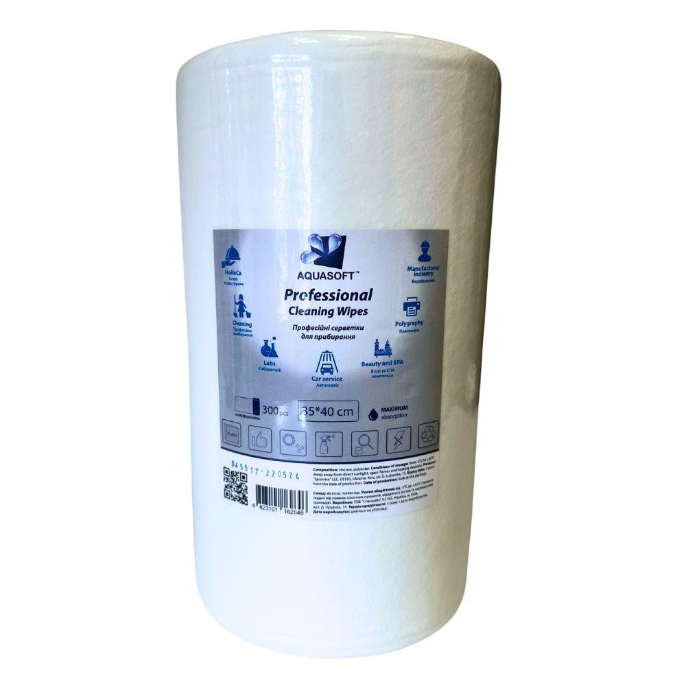 Серветки Aquasoft спанлейс гладкі з перфорацією 300 шт. в рулоні 35х40 см (016264)