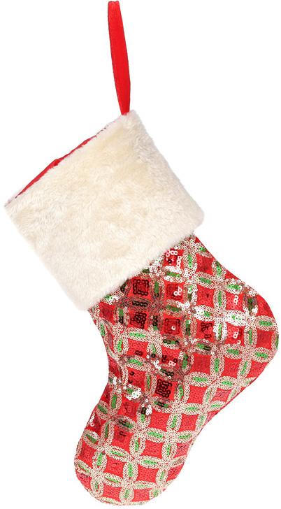 Носок для подарков Блестящий 43 см с пайетками Красный (BD-NY14-555)