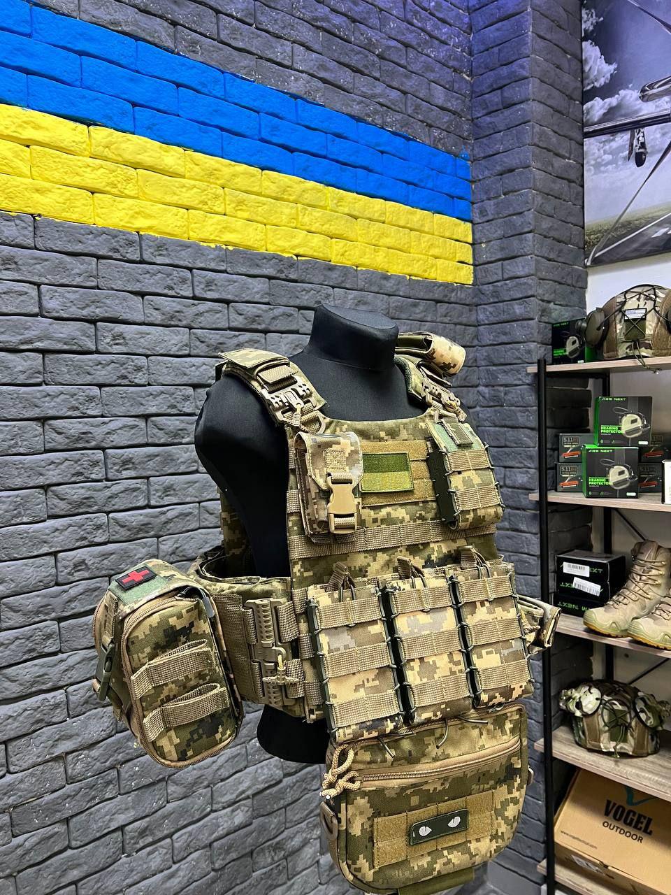 Плитоноска з підсумками під боковий захист швидке скидання 8 підсумків M7 Піксель - фото 9