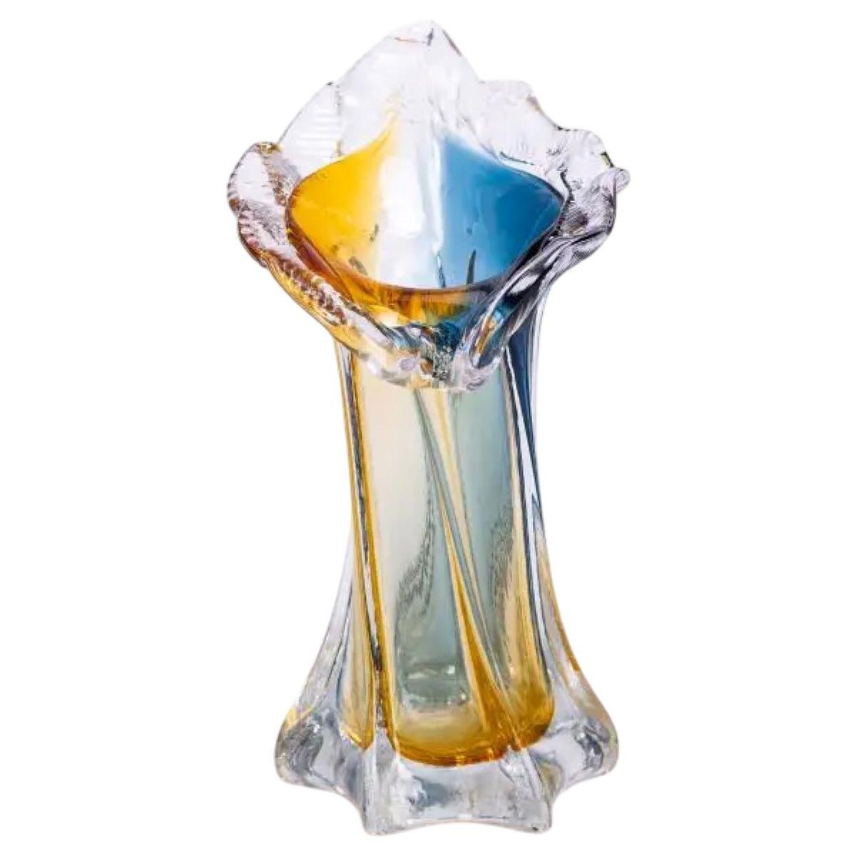 Ваза декоративная стеклянная для цветов 22 см 200 мл Желто-синий (HP-9-6)