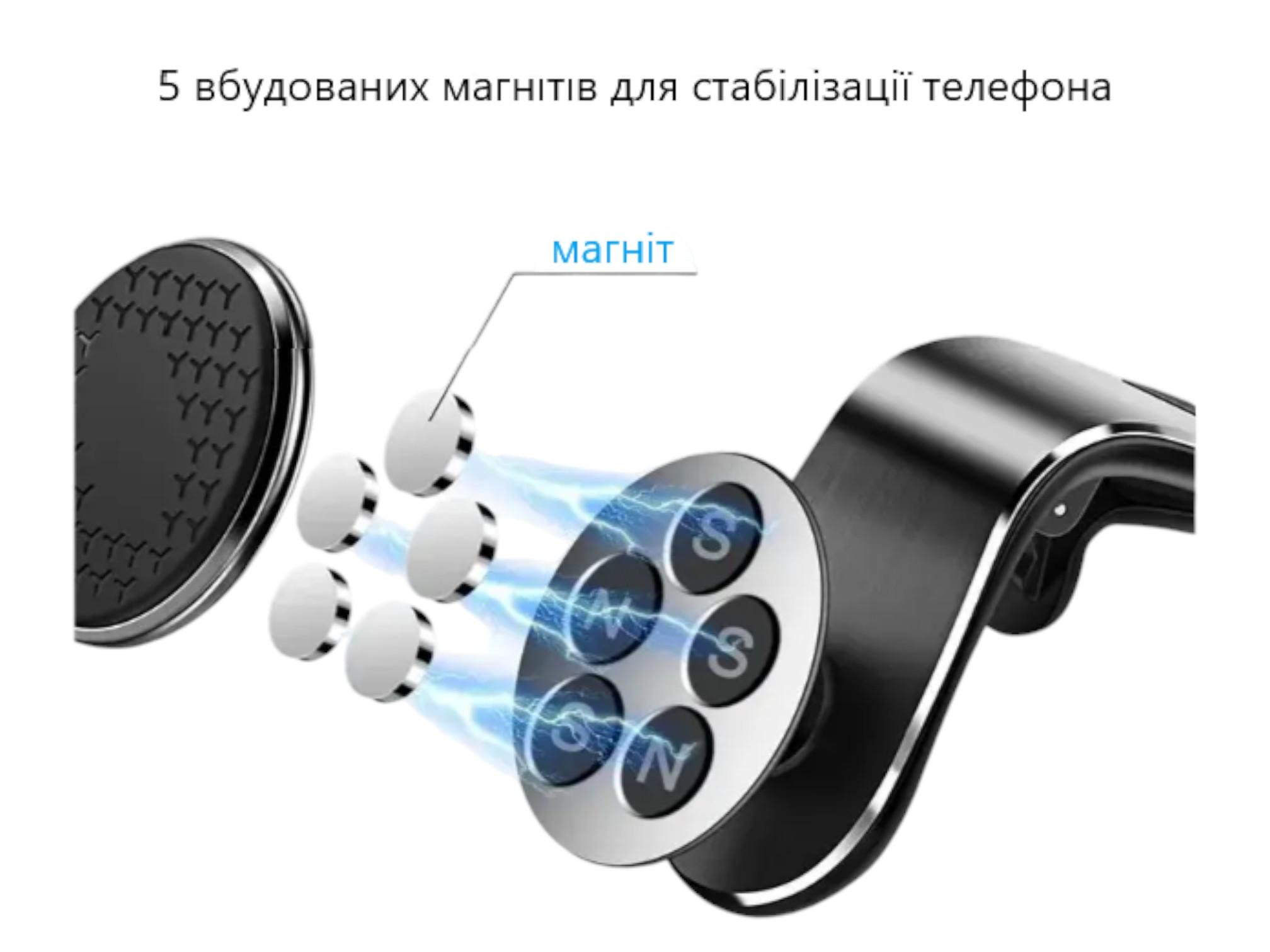 Держатель телефона в машину магнитный на дефлектор/воздуховод Серый/Серебряный (100001-28а) - фото 3