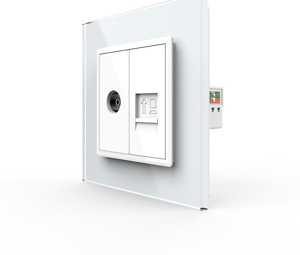 Розетка компьютерная LIVOLO RJ-45/ТВ стеклянная рамка Белый дизайнерская стеклянная рамка Белый (VL-C7FCCP/FCTV-2WP)