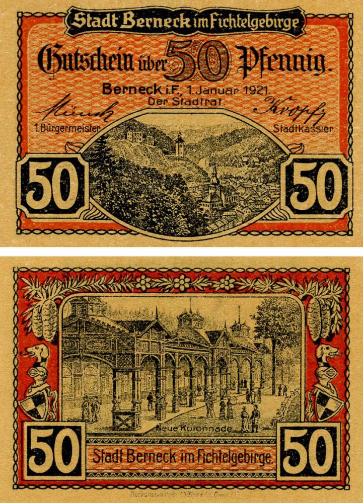 Коллекционная банкнота Германия Нотгельд 50 пфеннигов 1921 F-VF Бернек (Б18820)