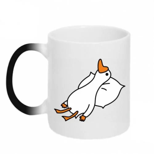 Чашка керамическая хамелеон Гусь лежит 320 мл Черно-белый (13518154-17-185156)