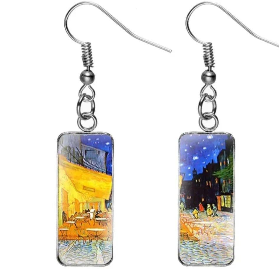 Сережки з вставкою за мотивами картини Ван Гога Нічна тераса кафе (00101)