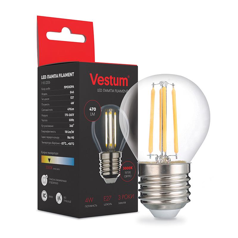 Лампа LED Vestum филамент G45 Е27 4 Вт 220 V 3000К