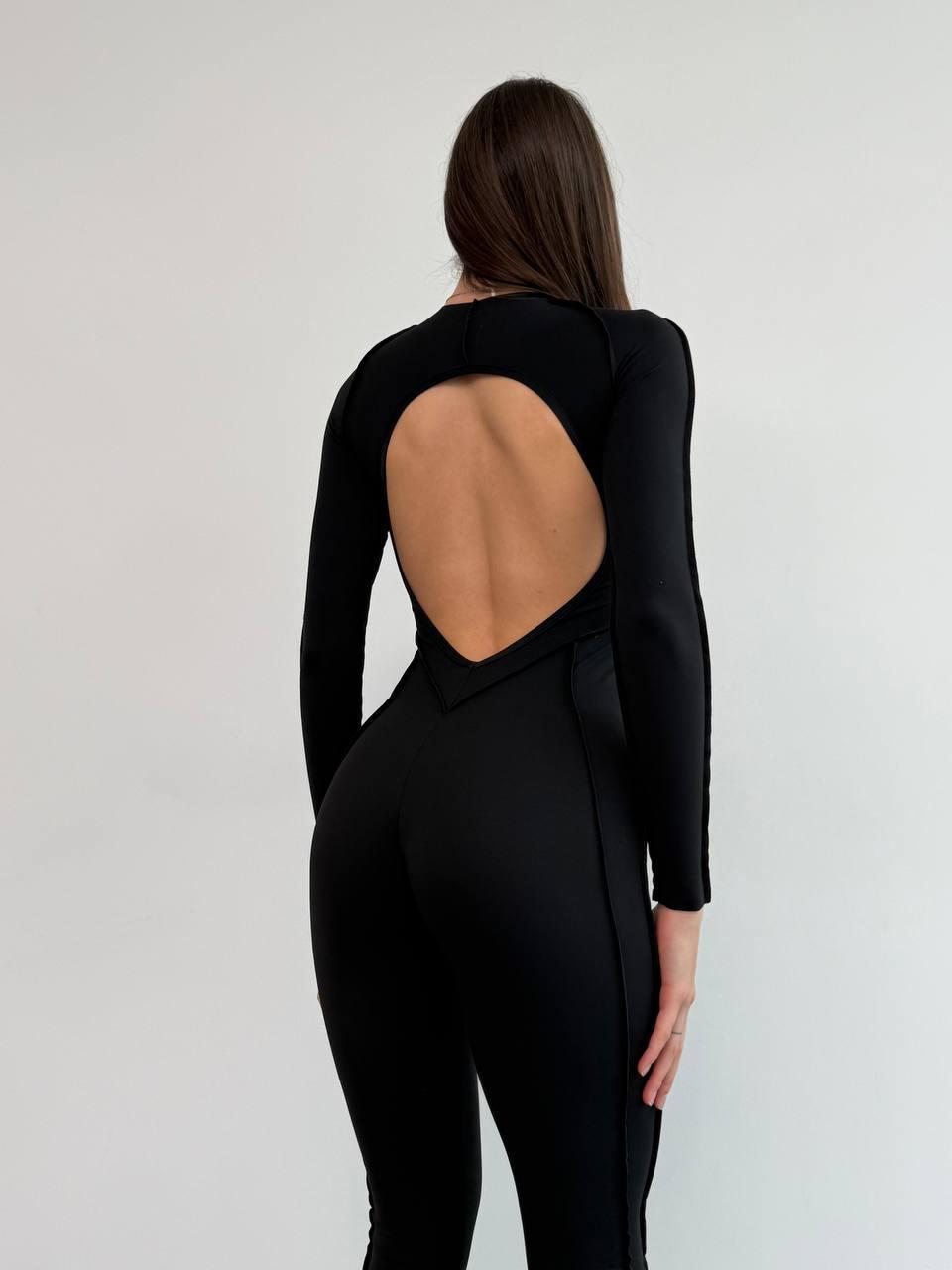 Комбинезон спортивный длинный с имитацией корсета с чашками и без пуш-ап L Черный (MJ01L) - фото 7