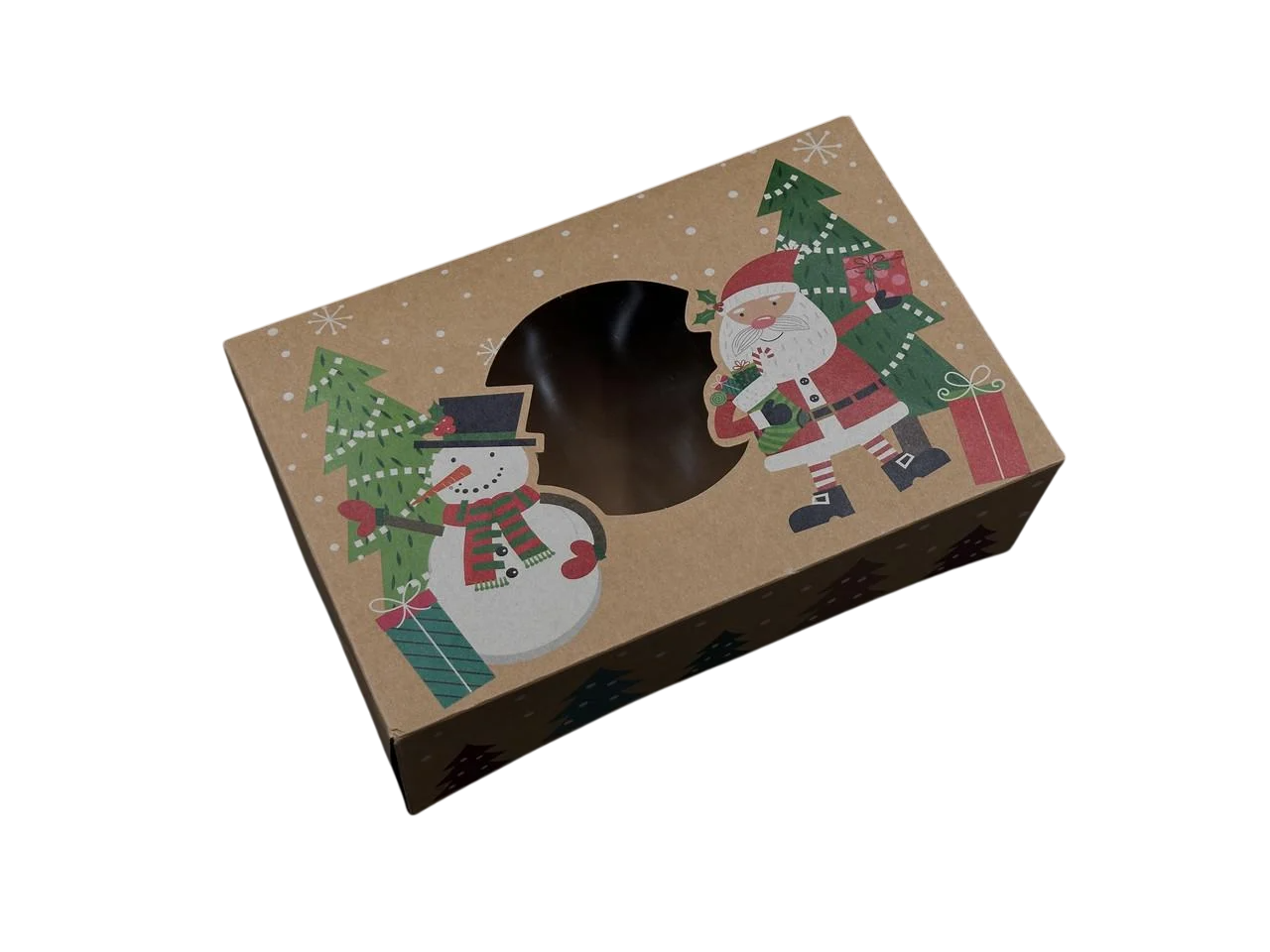 Коробка подарочная с круглым смотровым окошком с принтом сборная картонная 22х14,5х7 см Крафт (OA-106)