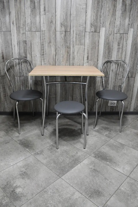 Кухонний комплект Ванесса Тріо стіл/стільці 2 шт./табурет в хром-корпусі 60х80х75 см Сонома/Сірий (28374238)