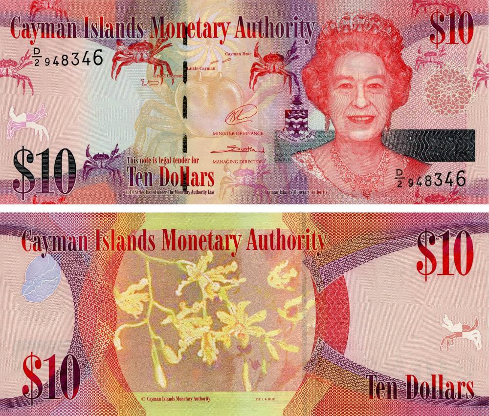 Коллекционная банкнота Каймановы острова 10 долларов 2014 2018 UNC Префикс D/2 P40b (Б19289)