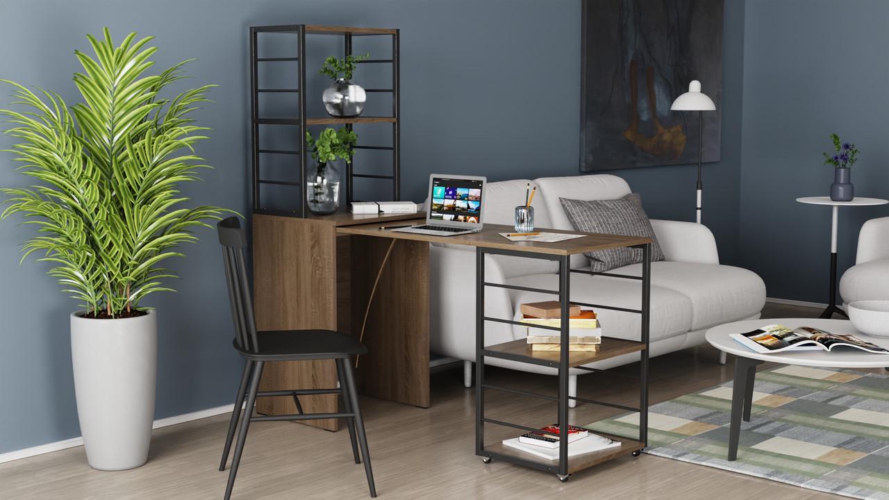 Стіл-тумба трансформер Ferrum-decor Смарт 3/1 з етажеркою метал/ДСП 16 мм 1430x1450x500 мм Чорний/Дуб Сонома Трюфель (FRD-105113) - фото 5