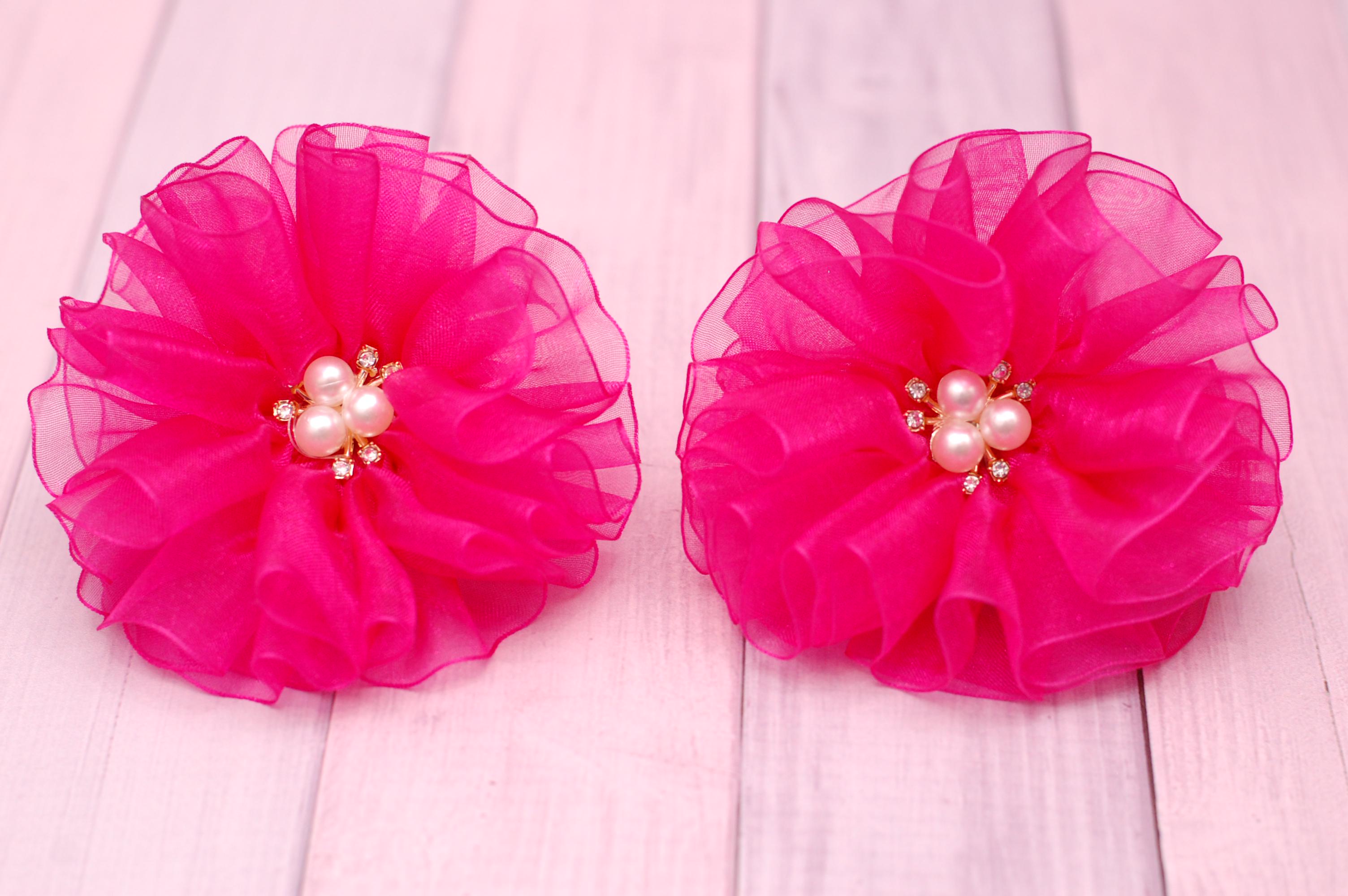 Банты на резинке для волос с жемчугом и стразами 2 шт. Малиновый (879об)