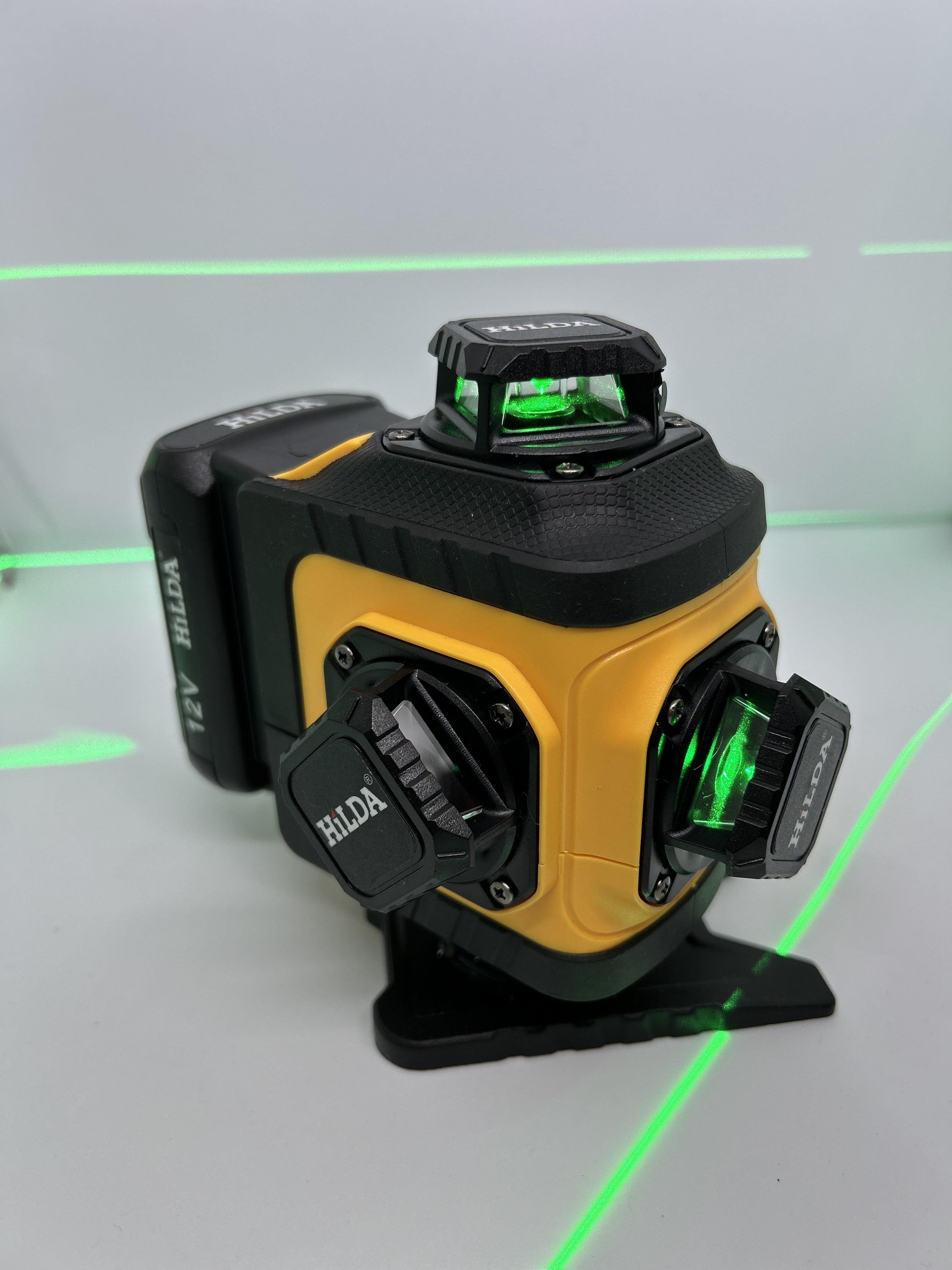 Лазерный уровень с зеленым лучом на 16 линий 360 градусов Hilda 4D Quick solution с поворотным основанием и башнями - фото 9