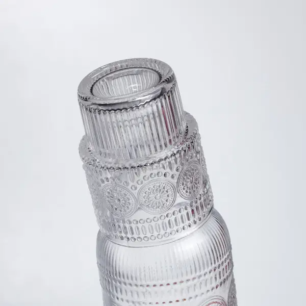 Глек для напоїв зі склянкою із товстого скла з геометричним візерунком 700 мл Прозорий - фото 3
