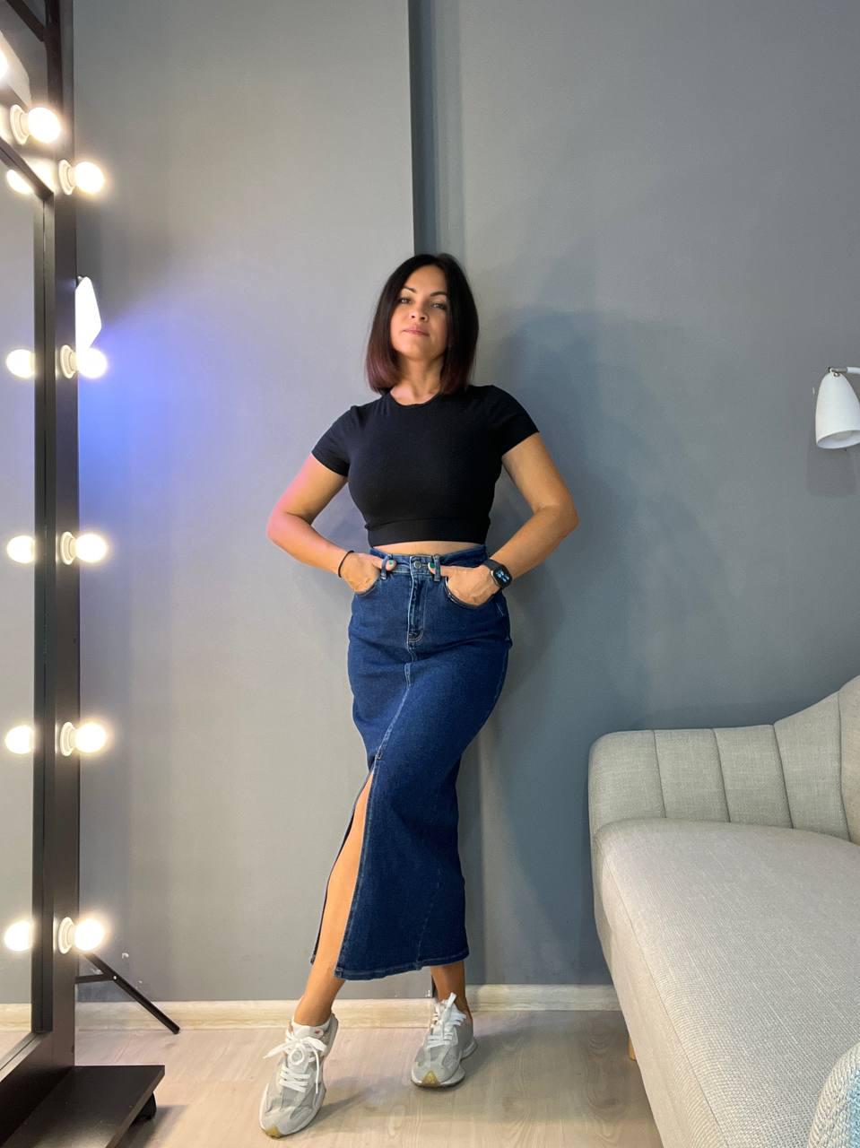 Спідниця жіноча Zeo Basic 3805 джинсова розріз з попереду довга стрейчева р. 34 Синій (1156) - фото 5 Спідниця жіноча Zeo Basic 3805 джинсова розріз з попереду довга стрейчева р. 34 Синій (1156) - фото 5