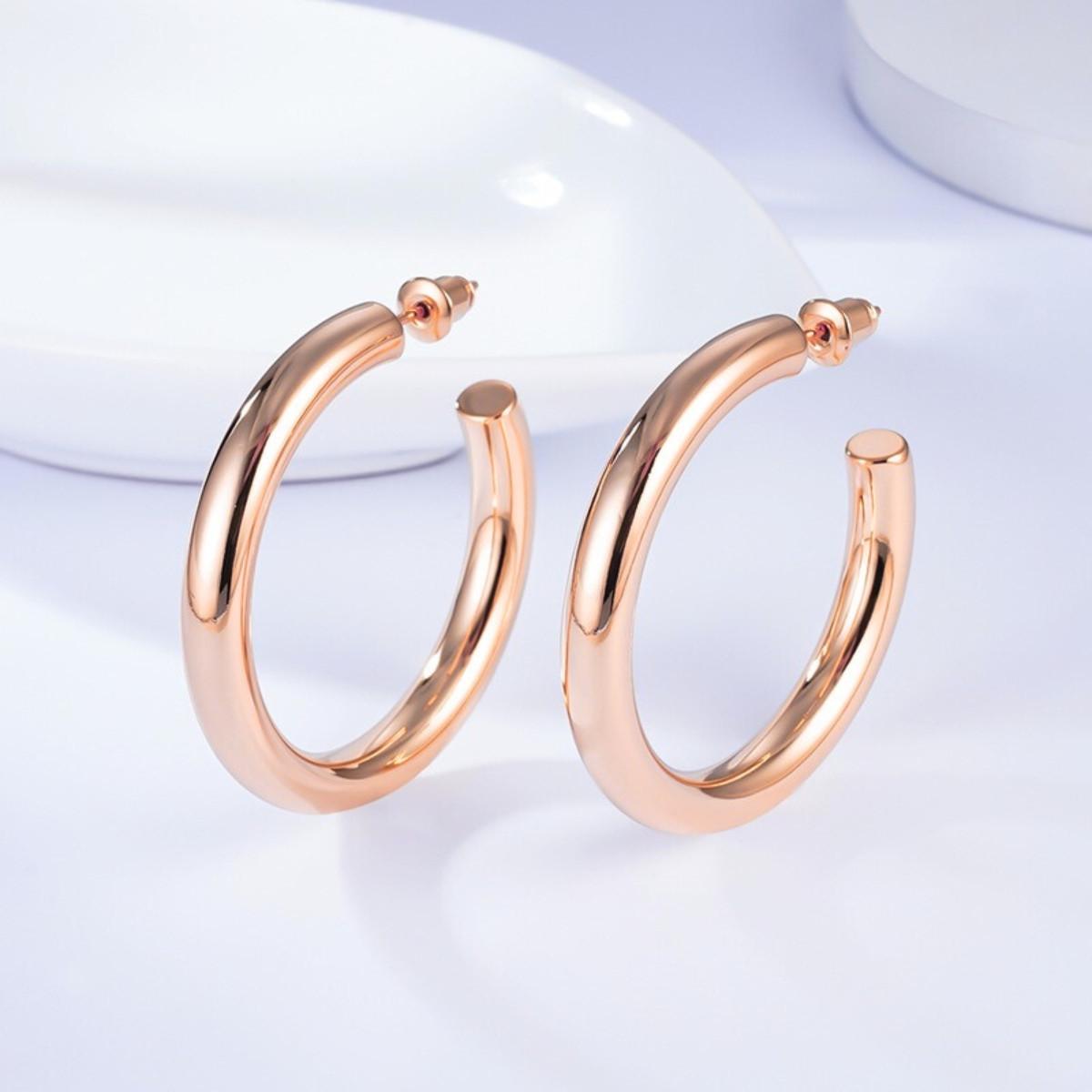 Серьги-кольца женские Round Chunky Hoops 40 мм Розово-золотистый (254) - фото 2