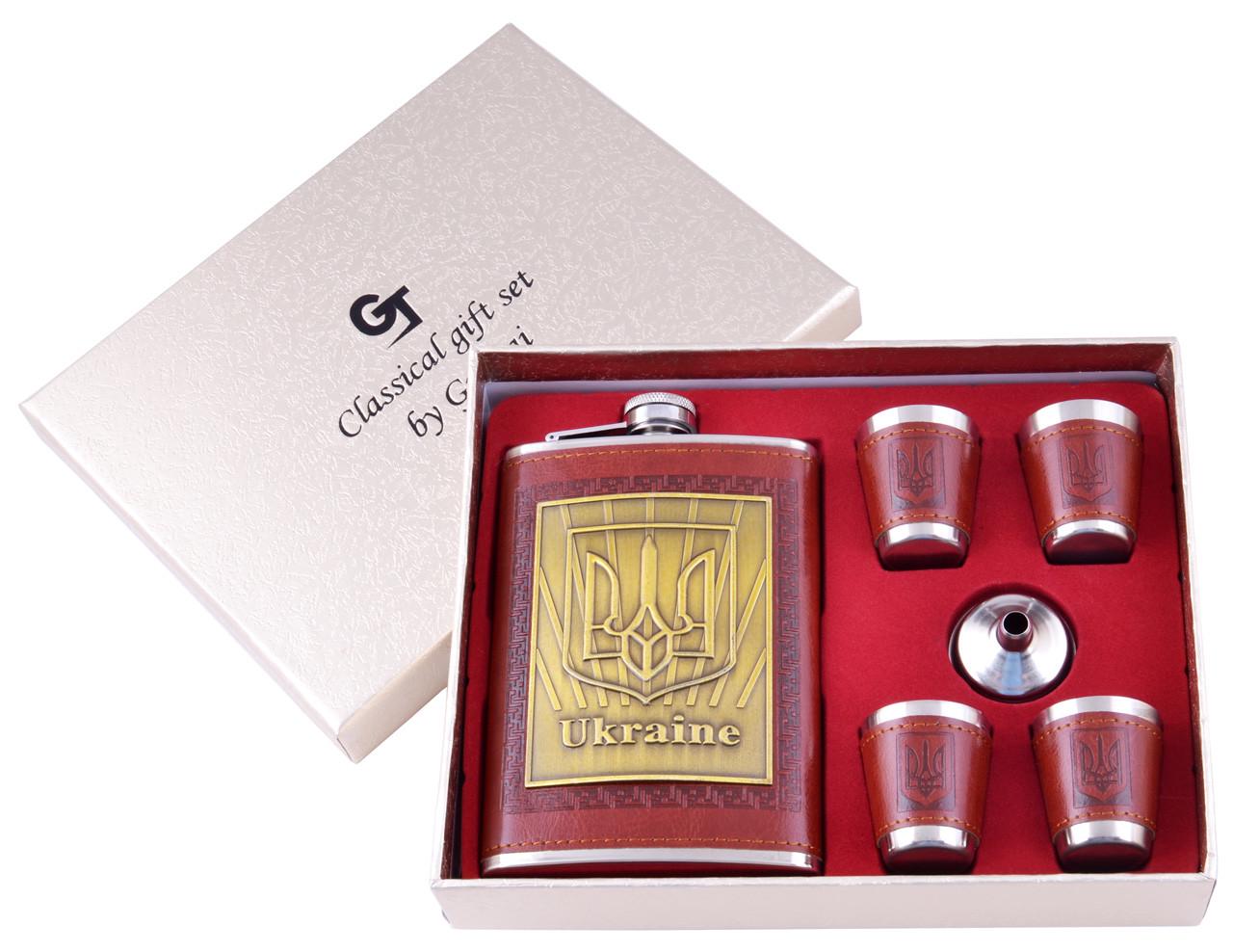 Набір фляга та 4 стопки UA 265 мл нержавіюча сталь Коричневий