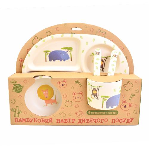 Набор детской бамбуковой посуды Stenson MH-2773-18 Зоопарк 5 пр.