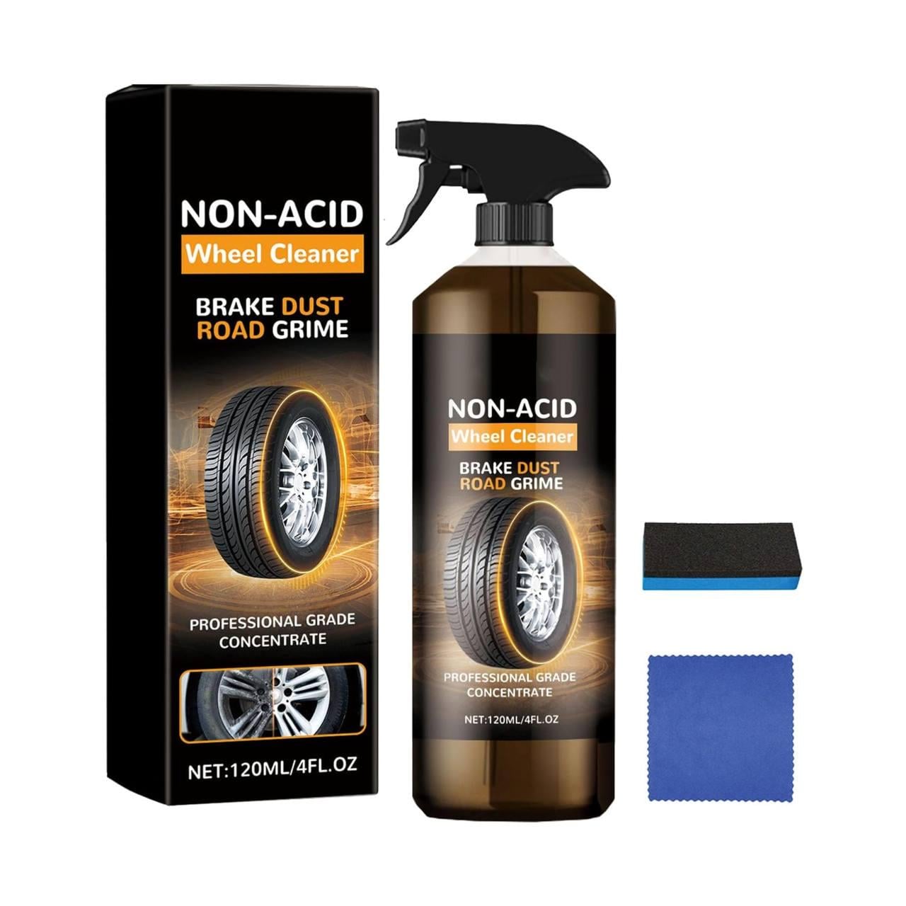 Средство для чистки автомобильных шин и дисков Non-Acid Wheel Cleaner 120 мл и губка и салфетка (ed9da6be)