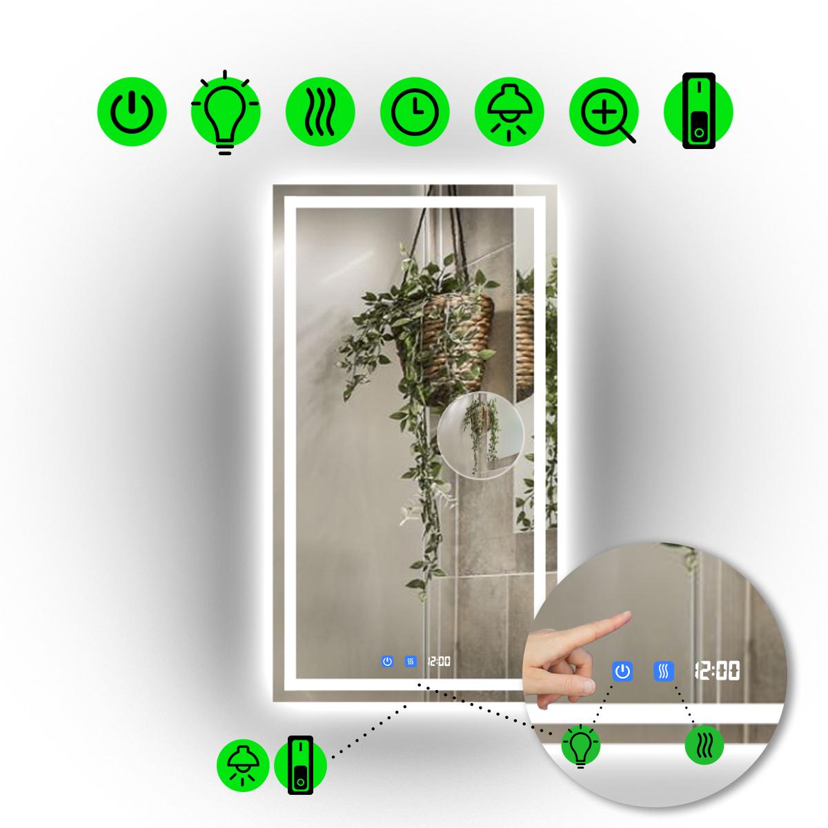 Зеркало Karnet LED с двумя сенсорами/часами/механическим выключателем 60x80 см (13498772)