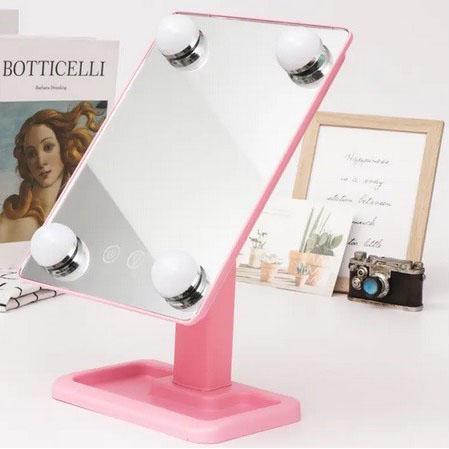 Зеркало для макияжа Modern Cosmetie mirror 360 Rotation Angel настольное с подсветкой Розовый - фото 2