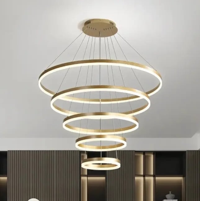 Люстра светодиодная Олимпия PJ812С-5 20х30х40х80х100 см 5 колец Золотистый