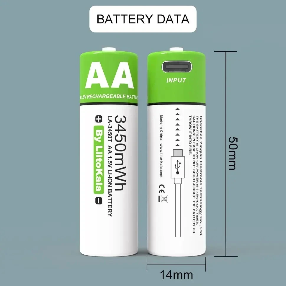 Батарейки акумуляторні LiitoKala 3450 AA USB Type-C 1,5V 3450 mWh 4 шт. - фото 3 Батарейки акумуляторні LiitoKala 3450 AA USB Type-C 1,5V 3450 mWh 4 шт. - фото 3