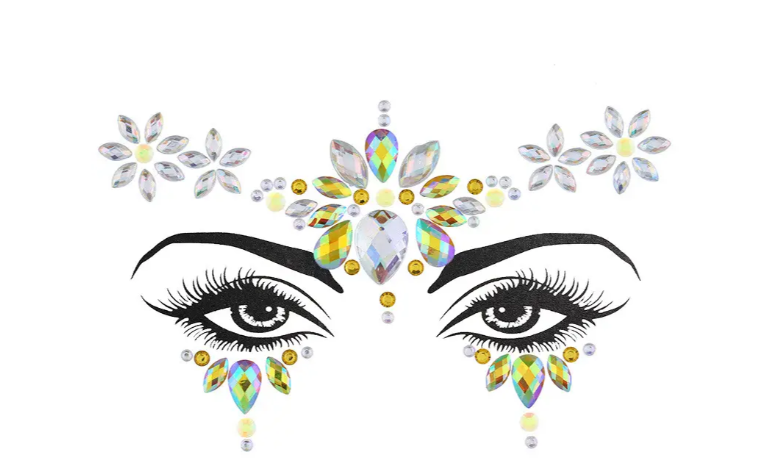 Стрази наклейки на обличчя для дітей і дорослих One size Жовтий (9088/20) Стрази наклейки на обличчя для дітей і дорослих One size Жовтий (9088/20)