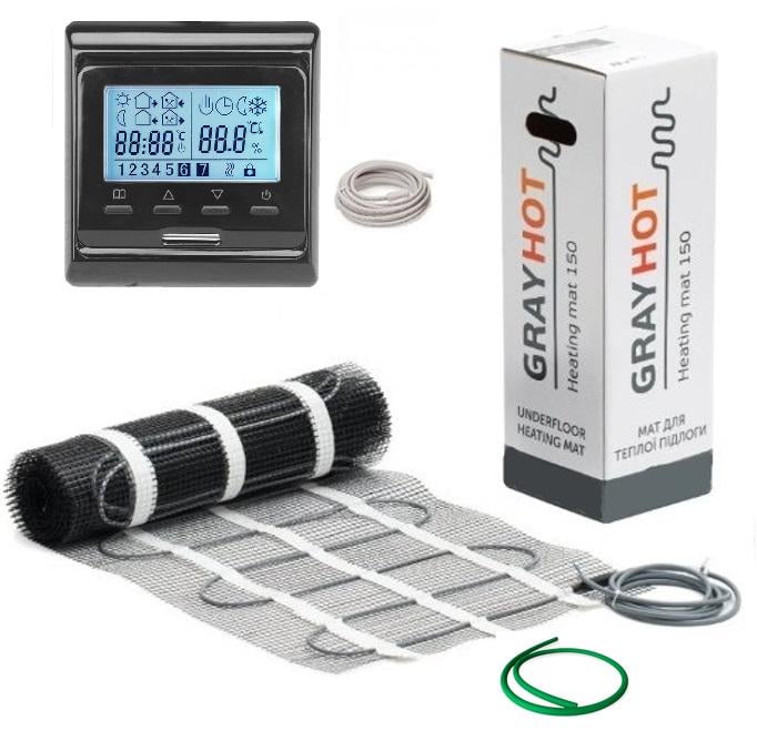 Мат двожильний Grayhot 345 Вт 2,3 кв. м з програмованим терморегулятором Black (834745)