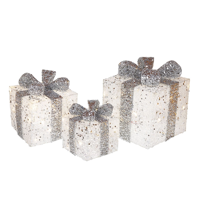Новогодняя декорация Подарки 3 шт. с LED-подсветкой (NY12-378)