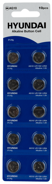 Батарейка алкалінова HYUNDAI AG10 Блістер 10 шт. (6973467019639-E3)