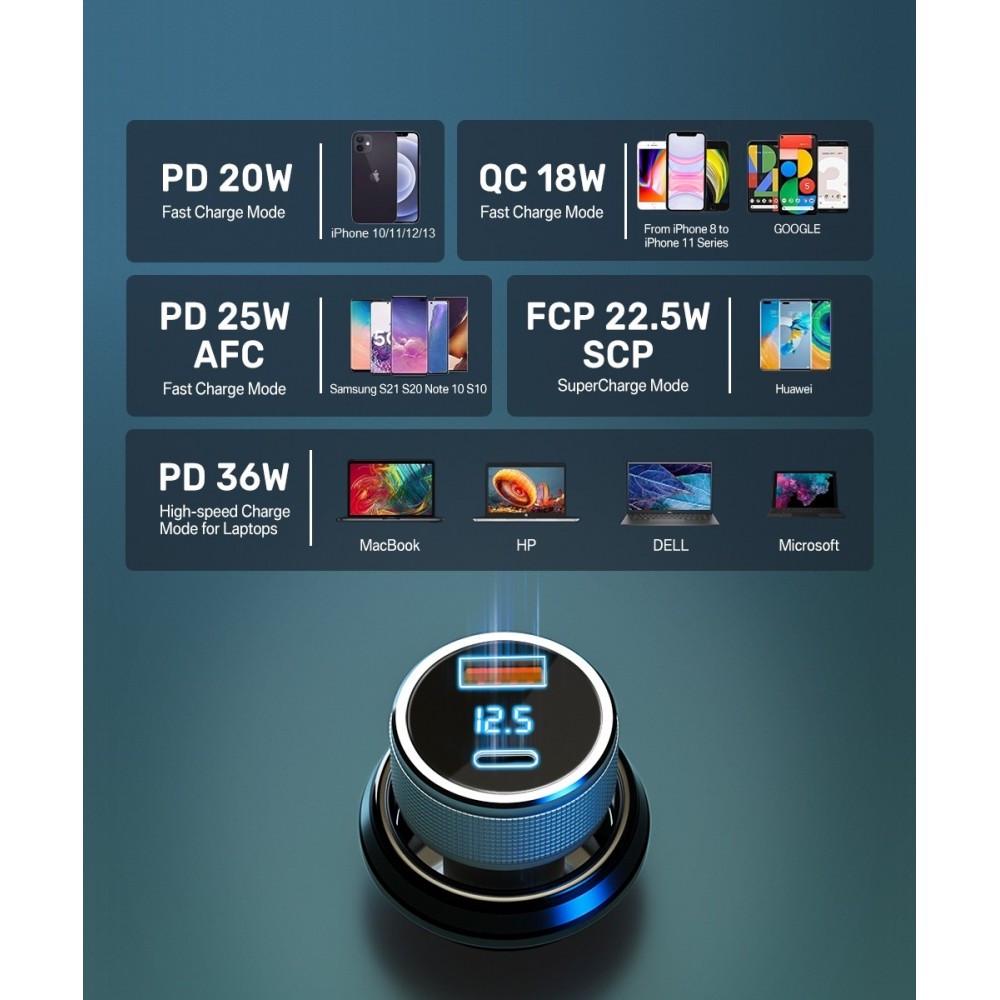 Зарядний пристрій автомобільний ASOMETECH USB Type-c/USB qc 3.0 з дисплеєм Metall 54W (25397460) - фото 4