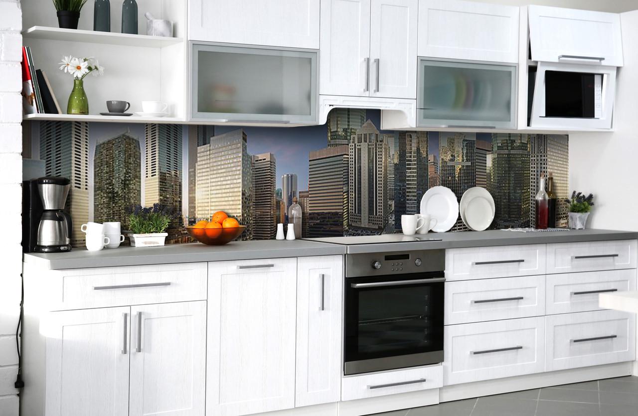 Кухонный фартук Город на рассвете небоскребы из самоклеющейся виниловой пленки 60х300 см Серый