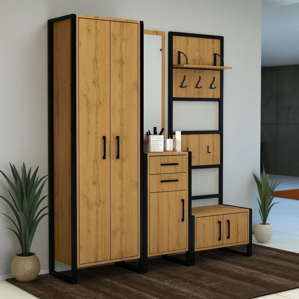 Прихожая модульная Tobi Sho Альто ПЛ/4 в стиле Лофт с зеркалом 1780x350x1900 мм Дуб аппалачи