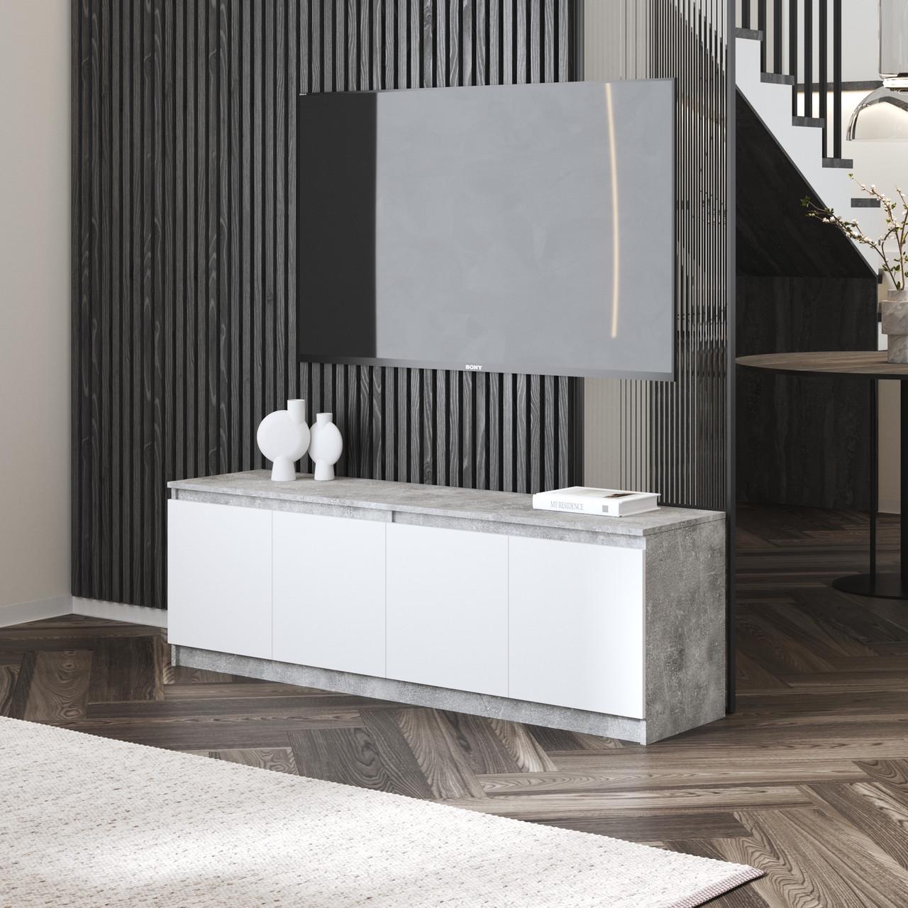 Тумба под телевизор Вайс R-31 1602х400х531 мм Бетон/Белый фасад (30658457) Тумба под телевизор Вайс R-31 1602х400х531 мм Бетон/Белый фасад (30658457)