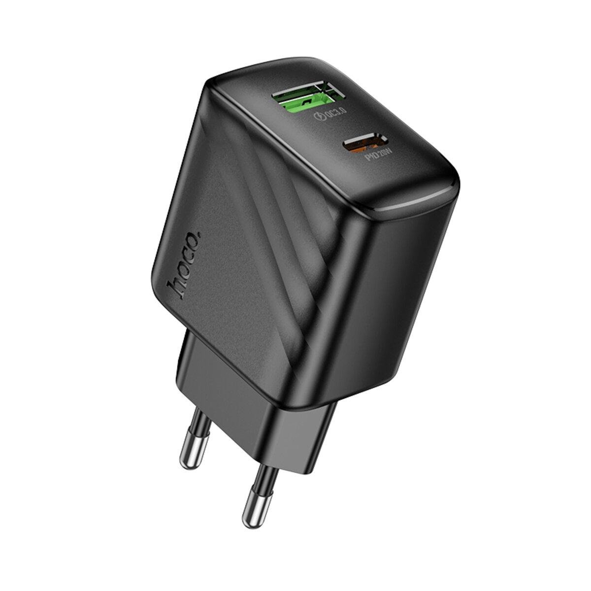 Зарядний пристрій Hoco CS25A Rico PD20W+QC3.0 Charger 1xUSB 1xType-C Black (6942007639781)
