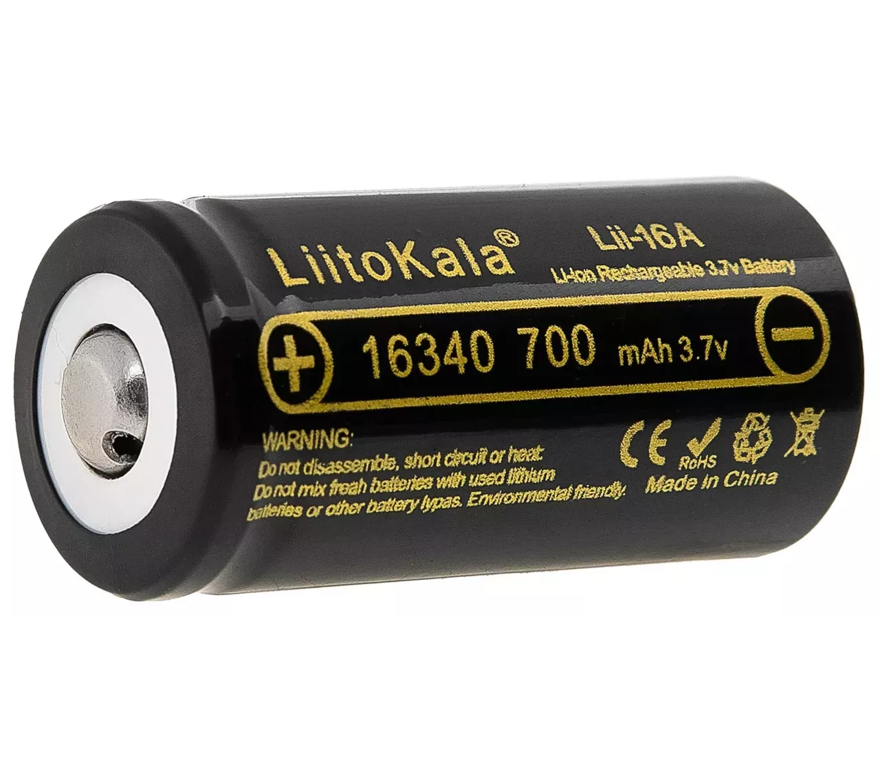 Акумулятор LiitoKala Lii-16A Li-Ion 16340 без захисту 700 mah Чорний - фото 5