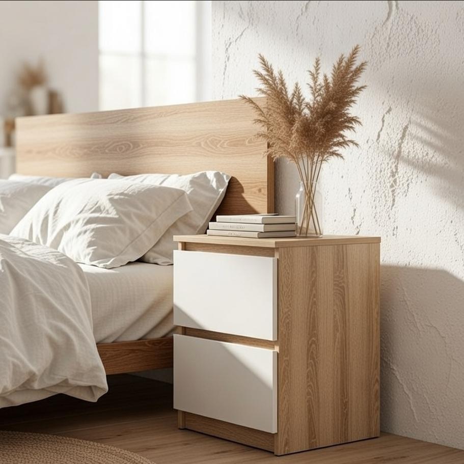 Тумба приліжкова Мастер Форм Брайт 2 шухляди 400х376х511 мм Дуб сонома/Білий