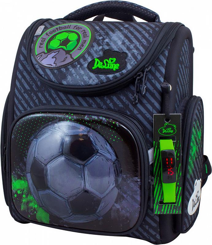 Школьный ранец DeLune 27,5х15х33,5 см Черно-зеленый (3-165)