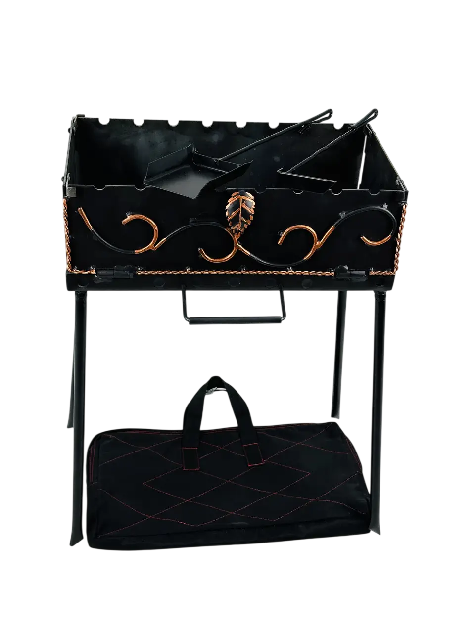 Мангал-валіза кована GrillMaster MG-5060 на 8 шампурів 2 мм з чохлом/кочергою/совком Чорний (10-164-MG-5060)