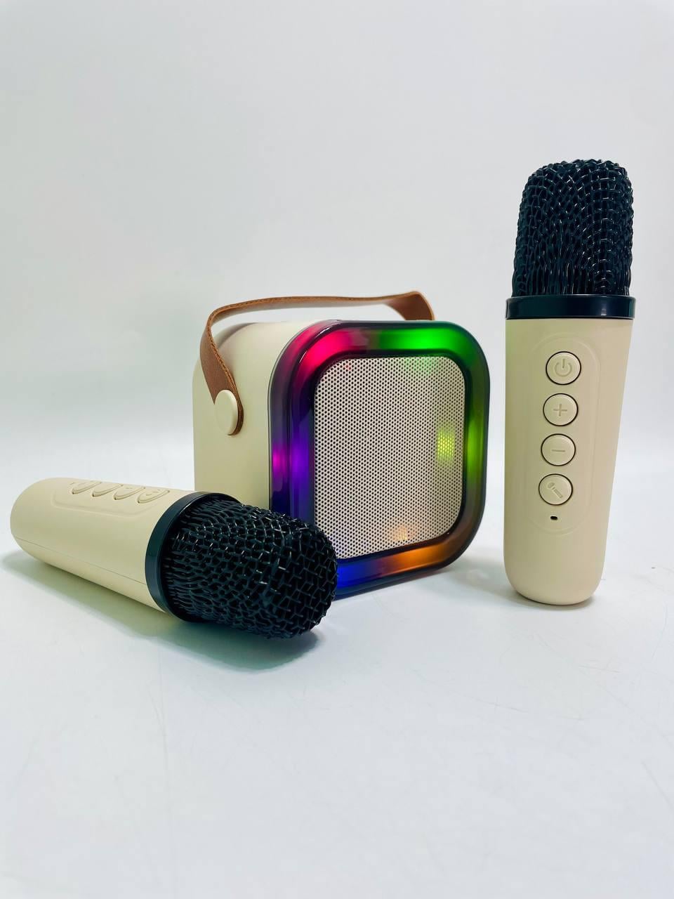Караоке встроенный аккумулятор C 73675 Bluetooth и 2 микрофона изменение голоса подсветка в коробке Бежевый (40)