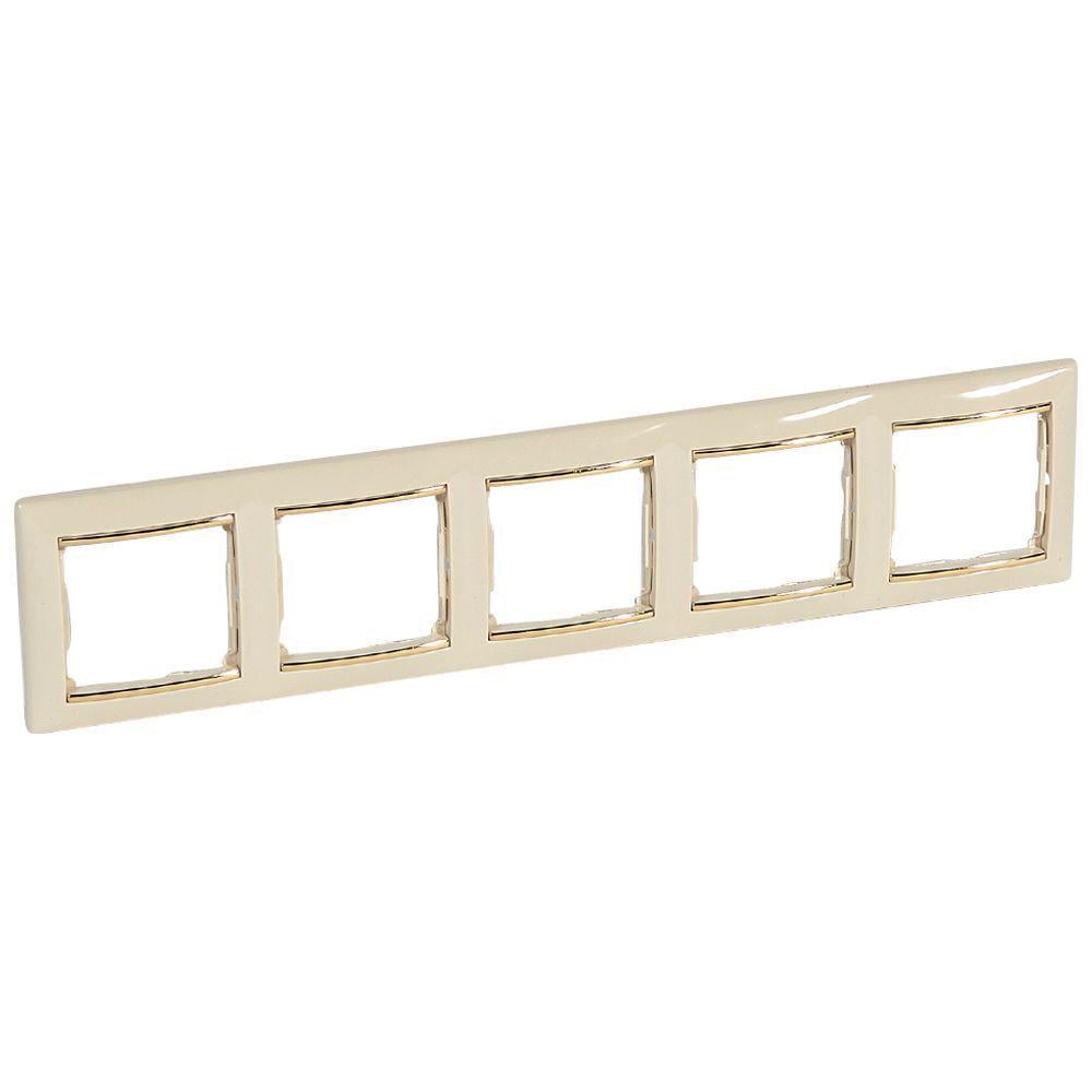 Рамка пятиместная Legrand Valena горизонтальная Слоновая кость/Золотой (774155)