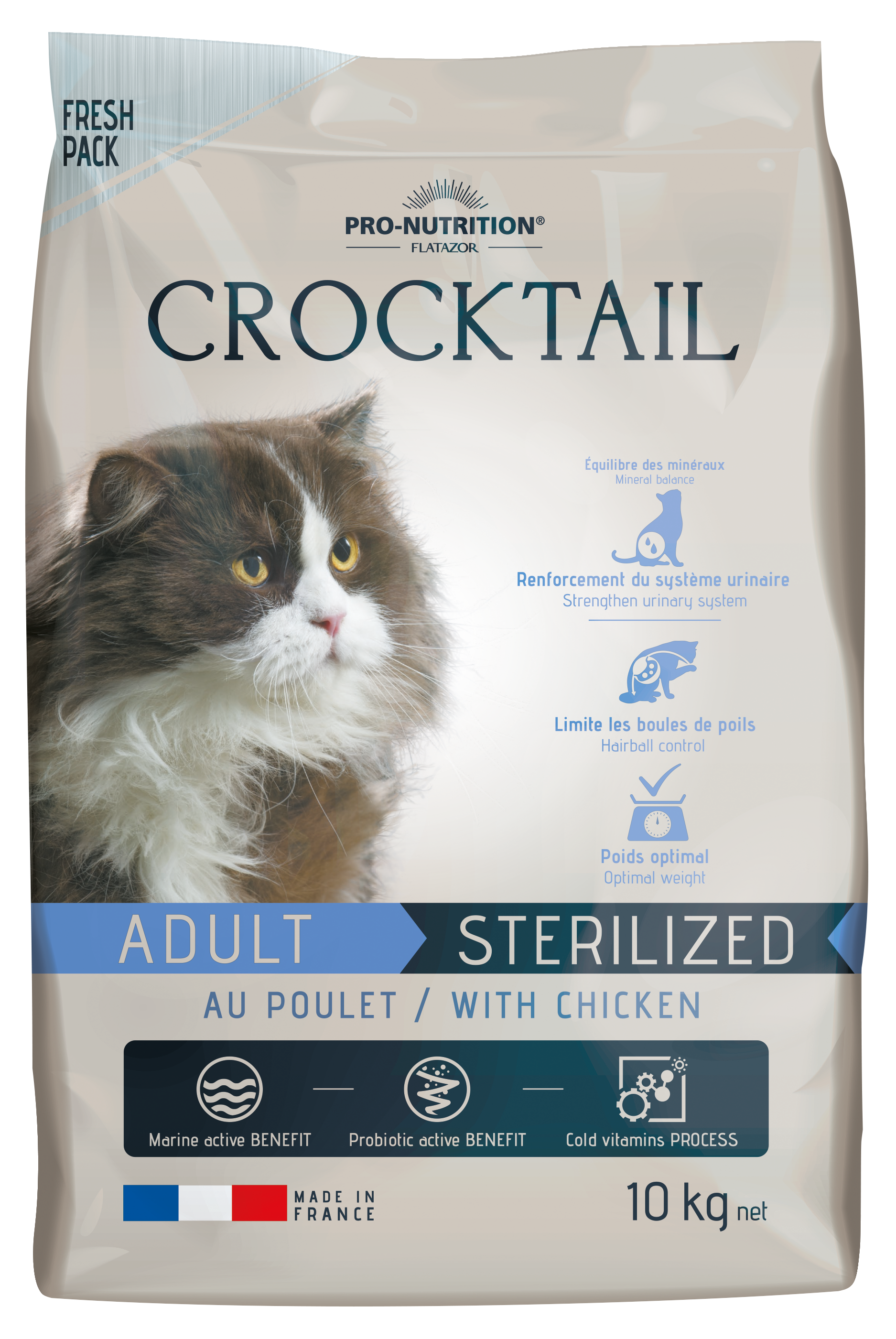 Сухой корм Pro-Nutrition Flatazor CROCKTAIL STERILIZED WITH CHICKEN для взрослых стерилизованных кошек с курицей 10 кг - фото 1