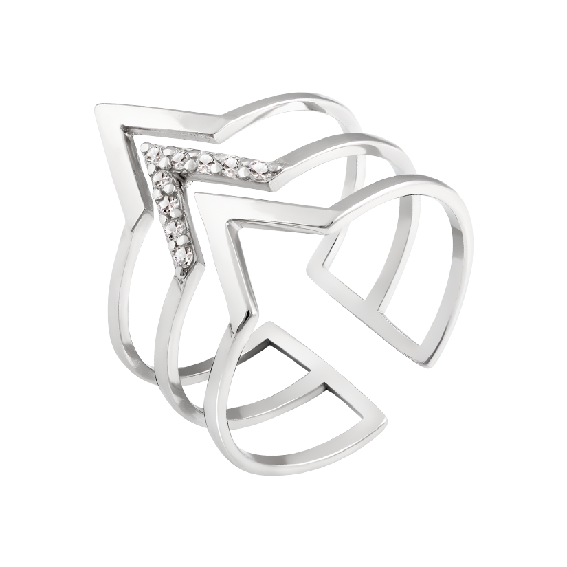 Кольцо серебряное на фалангу V-тройник с белыми фианитами р. 18