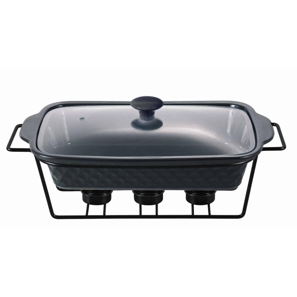 Марміт зі скляною кришкою та металевою підставкою Kamille KM-6422 керамічний 3 л Чорний (150-84-6422)