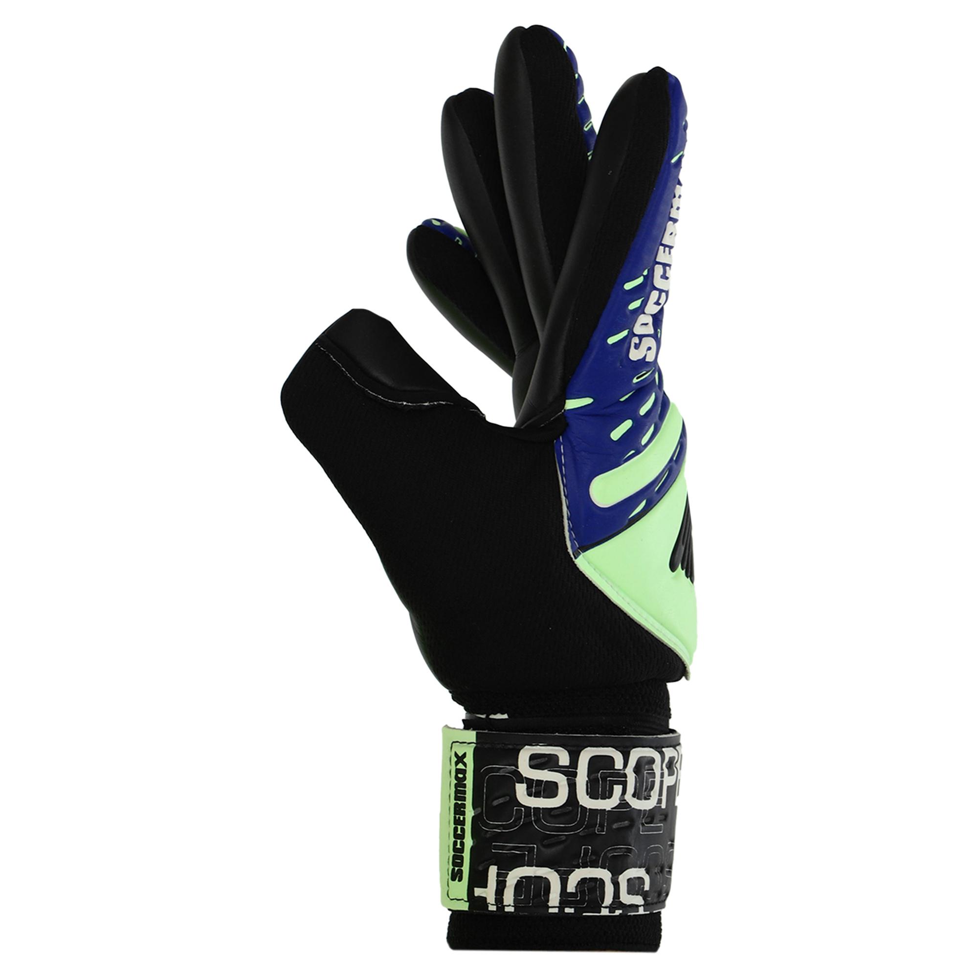 Вратарские перчатки профессиональные SOCCERMAX GK-4321 с защитой пальцев р. 8 Салатовый/Синий - фото 2