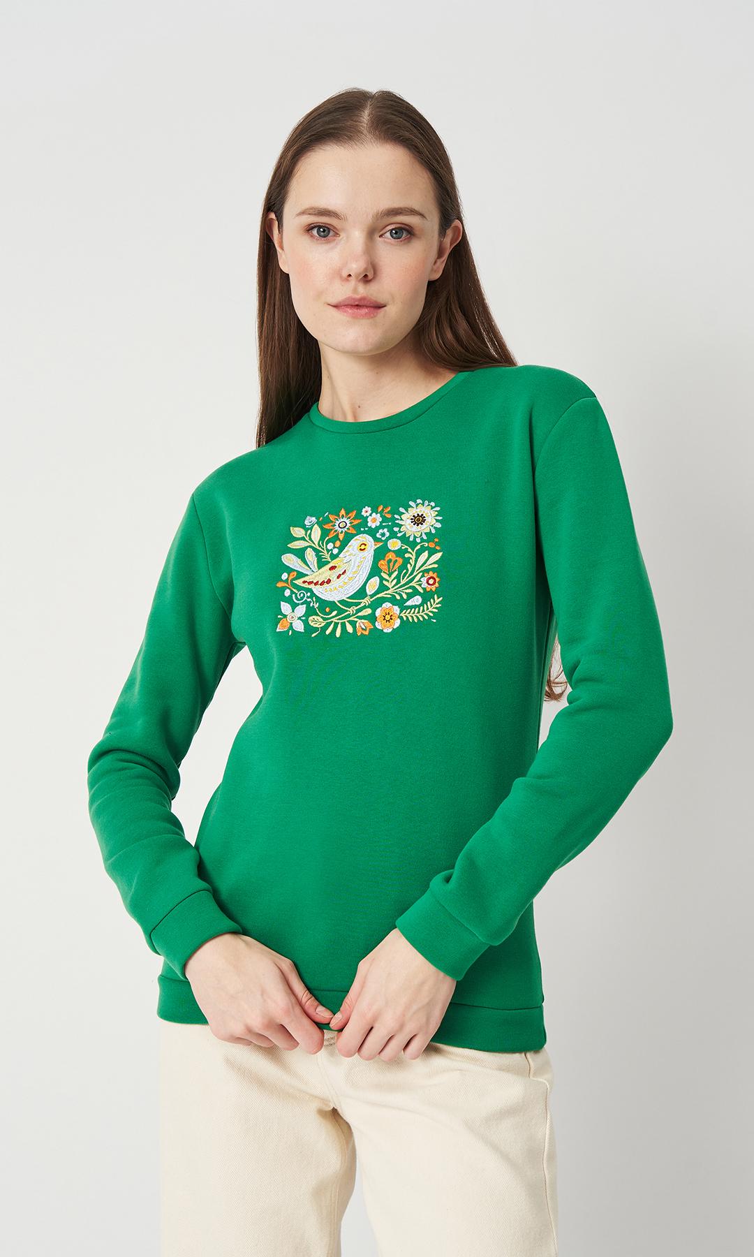 Світшот жіночий з вишивкою Вишиваночка L/XXL Зелений (0021)