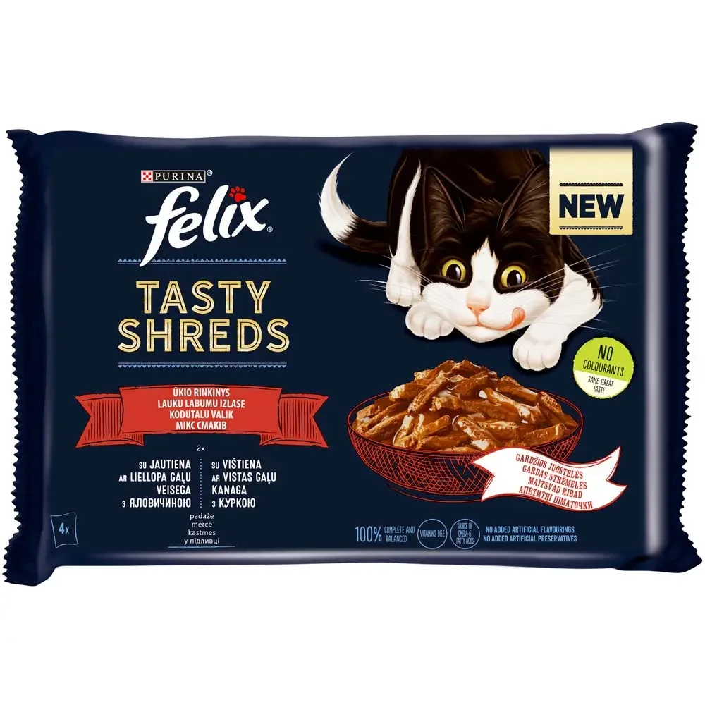 Вологий корм для кішок Purina Felix Tasty Shreds м'ясний 4 шт. по 80 г (7613287650320) Вологий корм для кішок Purina Felix Tasty Shreds м'ясний 4 шт. по 80 г (7613287650320)