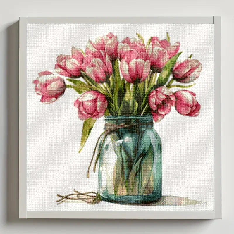 Набір для вишивання хрестиком в 2 нитки 14 ст Рожеві тюльпани 40х40 см (2733196961)